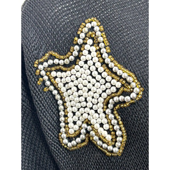 Christmas Tunic Sweater Victoria Jones Vintage 90’s M/L Black Beaded Pearls Mock - Picture 7 of 17